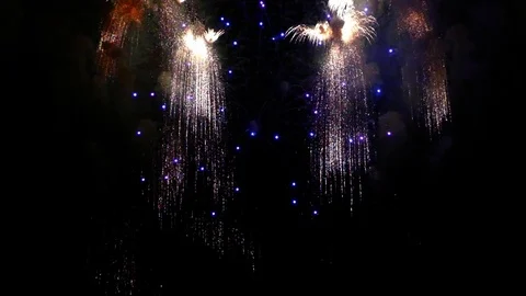 Many explosions of fireworks.Slow motion Stock Footage 83359688