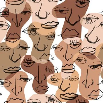 Many faces seamless pattern, made up of different eyes, mouths, noses. Seamle Stock Illustration