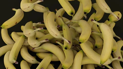 Many falling bananas heap full frame background, yellow fruit pile 3D render Stock Footage 252171763