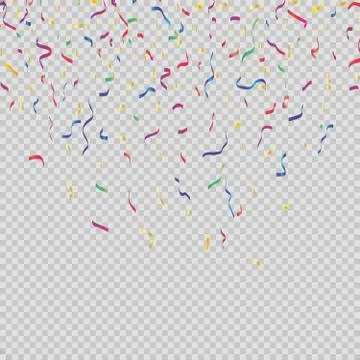 Many Falling Colorful Tiny Confetti And Ribbon Isolated On Transparent Backgr Illustrazione stock