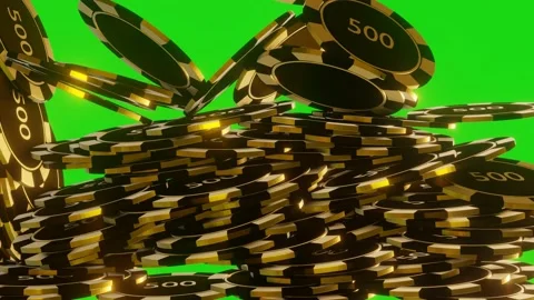 Many Falling Poker Chips on chromakey background. Jackpot. Golden black chips. O Stock Footage 200853570