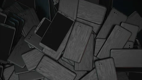 Many falling smartphones, computer generated. 3d render of modern background Stock Footage 144510784