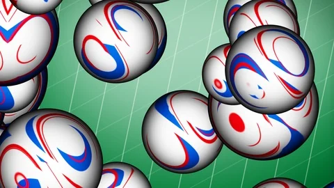 Many falling soccer balls or balloons in national colours of Russia and US Stock Footage 90447247