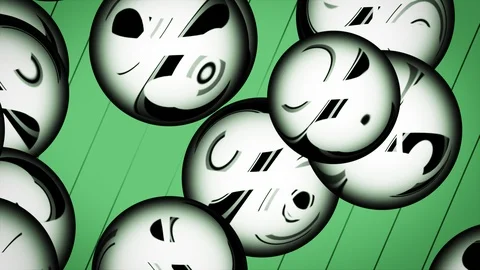 Many falling soccer balls or balloons in front of thin lines and lawn Stock Footage 90447897