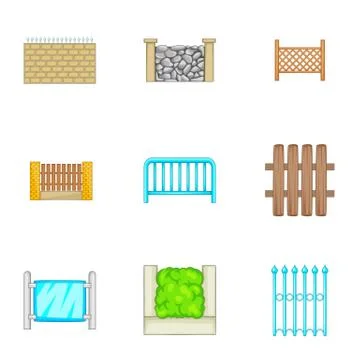 Many fence design elements icons set 库存插图