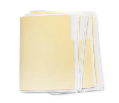 Many file folders with papers isolated on white, top view Stock Photos