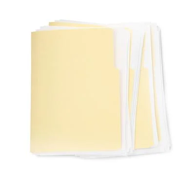 Many file folders with papers isolated on white, top view Stock Photos