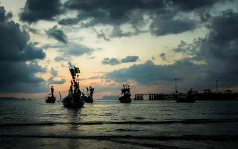 Many fishing boat in the sea Stock Photos