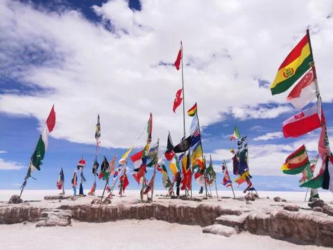 Many flags in Dakar rally Stock Photos
