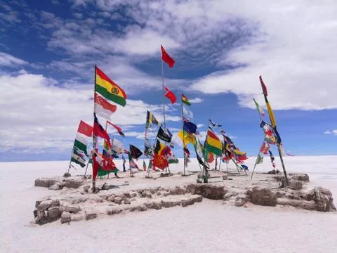 Many flags in Dakar rally Stock Photos