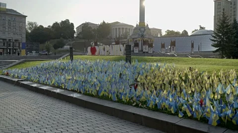 Many flags in honor of the fallen soldiers in the Russian-Ukrainian war 2022 Video stock 205541321