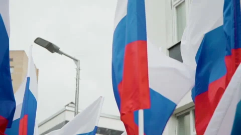 Many flags of Russia flutter in the wind Video stock 155026117