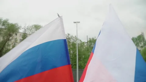 Many flags of Russia flutter in the wind Video stock 155026314