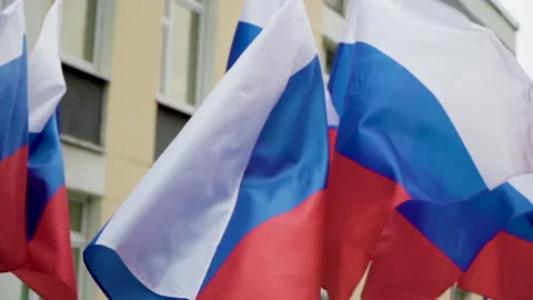 Many flags of Russia flutter in the wind 库存影片 155026526