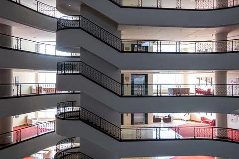 Many floors in the hotel, inside view. Many levels. Hotel Golden City Stock Photos