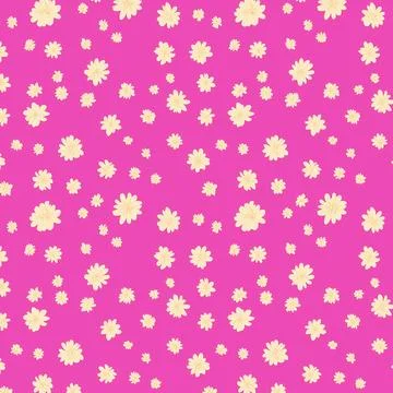 Many flowers on pink, seamless pattern design, repeating background Illustrazione stock