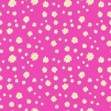 Many flowers on pink, seamless pattern design, repeating background Stock Illustration