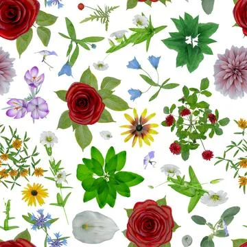 Many flowers seamless pattern wrap around tile floral design loopable backg.. Illustrazione stock