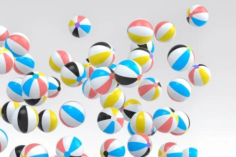 Many of flying beach balls isolated on white background Illustrazione stock