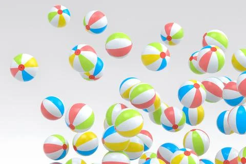Many of flying beach balls isolated on white background Ilustração Stock
