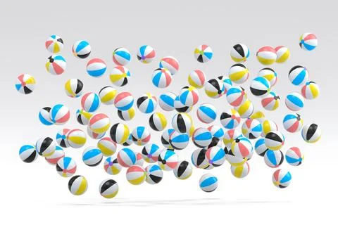 Many of flying beach balls isolated on white background Ilustração Stock