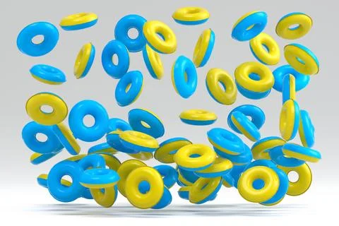 Many of flying inflatable ring for swimming pool isolated on white background 스톡 일러스트