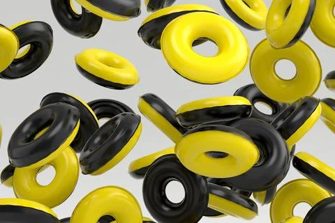 Many of flying inflatable ring for swimming pool isolated on white background Illustrazione stock