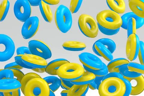 Many of flying inflatable ring for swimming pool isolated on white background 스톡 일러스트