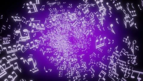 Many flying music notes with violet background Illustrazione stock