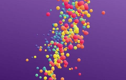 Many flying spheres of different sizes in empty space. Abstract background. 3 Stock Illustration