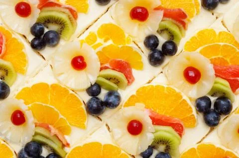 Many fruit cakes with custard. suitable as background. Stock Photos