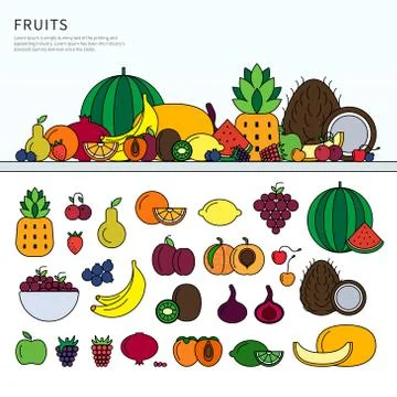 Many fruits on the table Stock Illustration