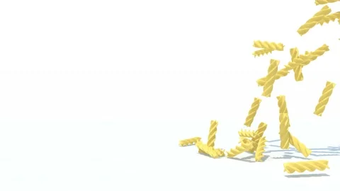 Many fusilli pasta fall on white background, 3d animation Stock Footage 131511541