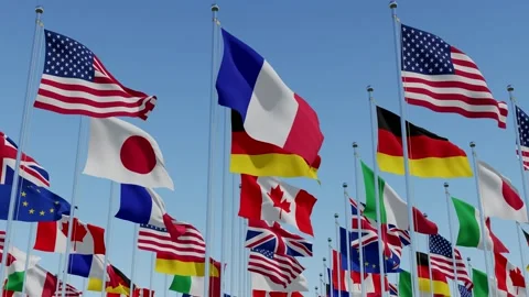Many G8 countries flags. Video stock 130795327