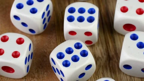 Many gambling dice cubes gamling at casino test your luck, realm of random Video stock 194248618