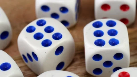 Many gambling dice cubes gamling at casino test your luck, realm of random Video stock 194250521
