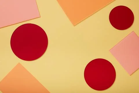 Many geometric shape acrylic sheets with red, pink and orange colors are deco Stock Photos