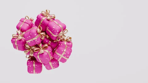 Many gift boxes animation. 3d render, realistic. Present, surprise box Stock Footage 273624384