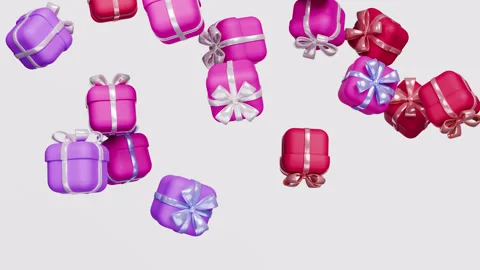 Many gift boxes falling down animation. 3d render, realistic. Present Stock Footage 273383692