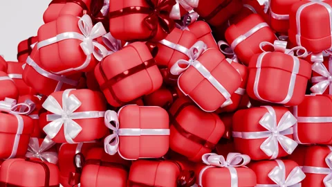 Many gift boxes falling down animation. 3d render, realistic. Present Video stock 273383793