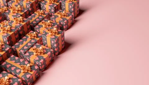 Many gift boxes with hearts pattern Stock Photos
