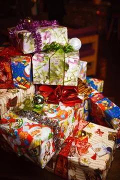 Many gift boxes on holiday Stock Photos
