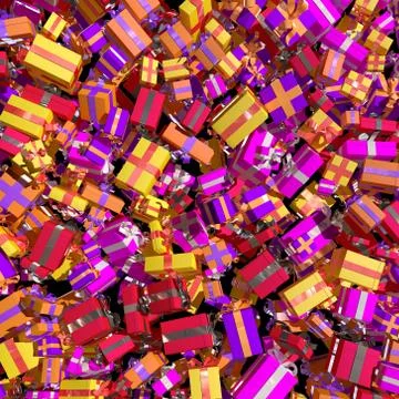 Many gift presents 3D render christmas birthday Stock Illustration