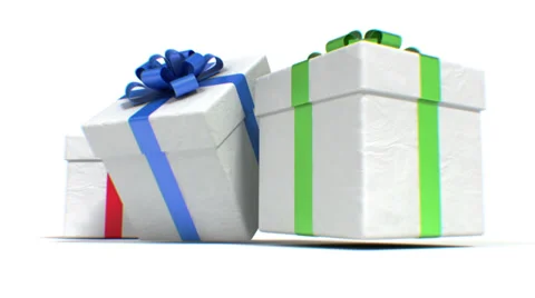 Many Gifts different colors falling on white floor. HD 1080. Stock Footage 31900977