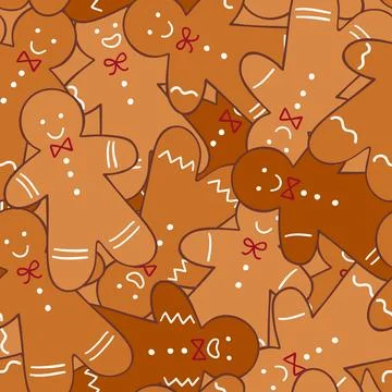 Many Gingerbread Man Vector Seamless Christmas Pattern Illustrazione stock