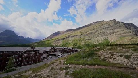 Many Glacier Hotel of the famous Glacier National Park Stock Footage