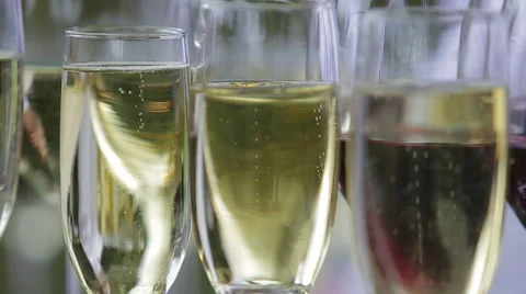 Many Glasses Of Champagne On The Table Stock Footage 64008857