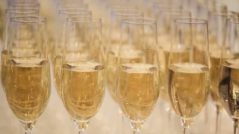 Many glasses of champagne on the table Video stock 74567032