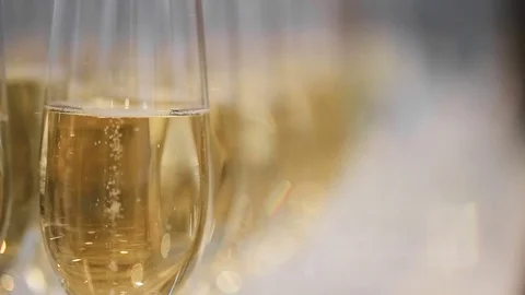 Many glasses of champagne on the table Stock-Footage 74567056
