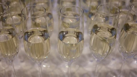 Many glasses of champagne on the table Video stock 74567105